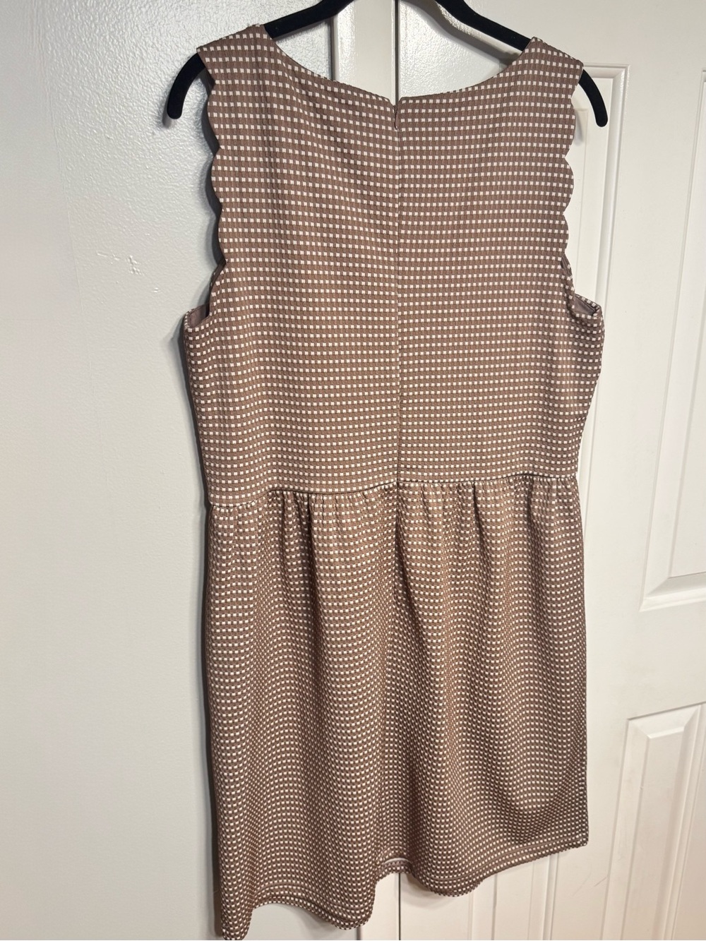 LOFT Taupe & White Gingham Sleeveless Dress - Picture 3 of 3